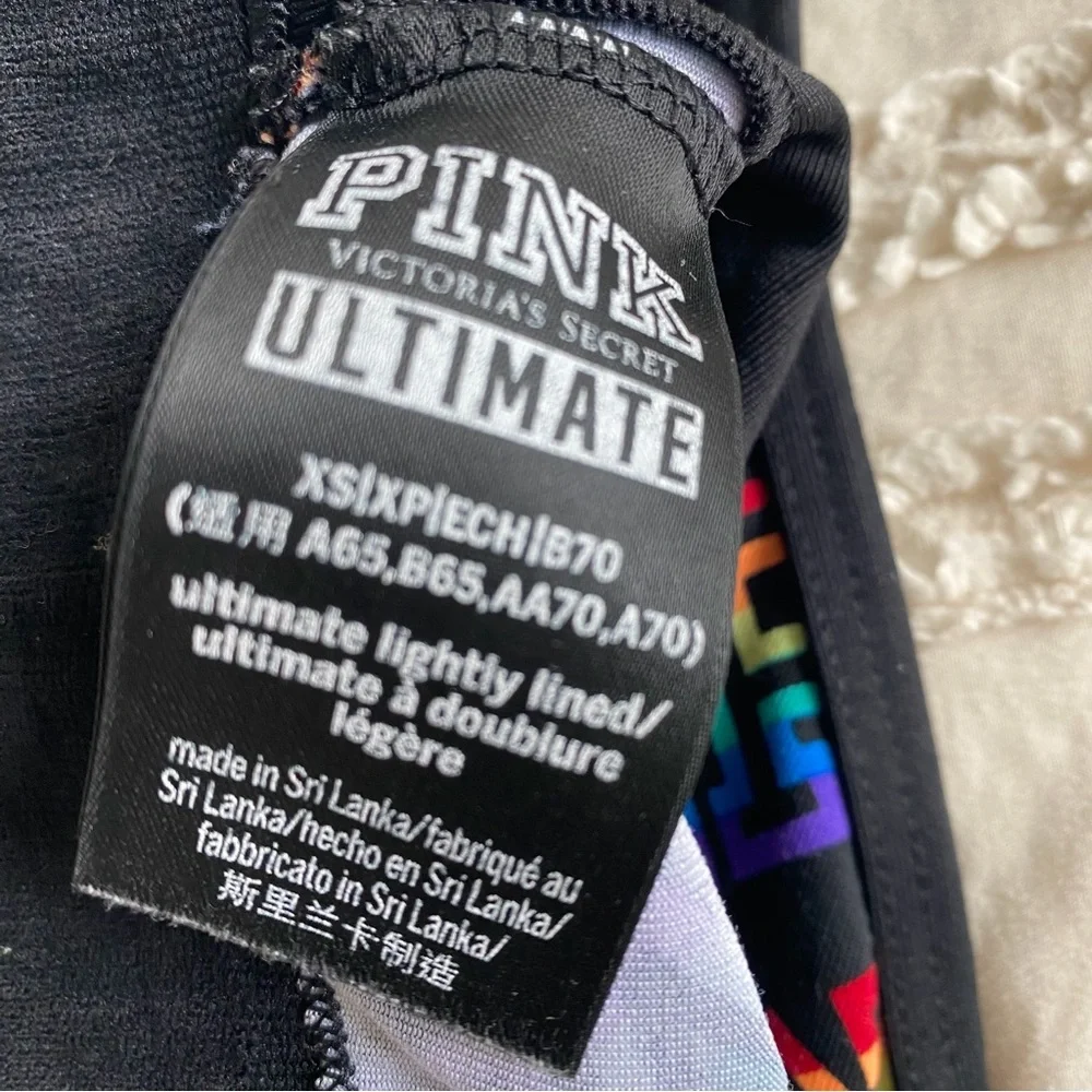 PINK Victoria's Secret Black Sports Bralette with Rainbow Logo